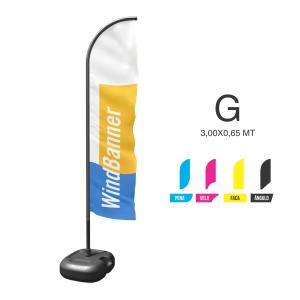 WINDBANNER G - 3,0X0,65 - COMPLETO TECIDO POLIÉSTER  4X4 COLORIDO FRENTE E VERSO SUBLIMAÇÃO  